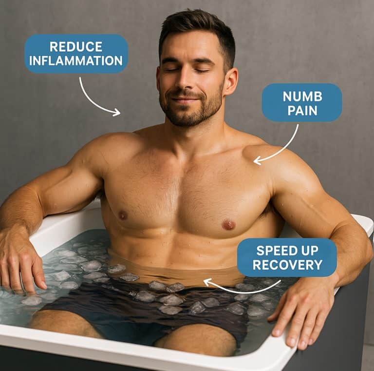 athlete using cold plunge for sore muscles after workout