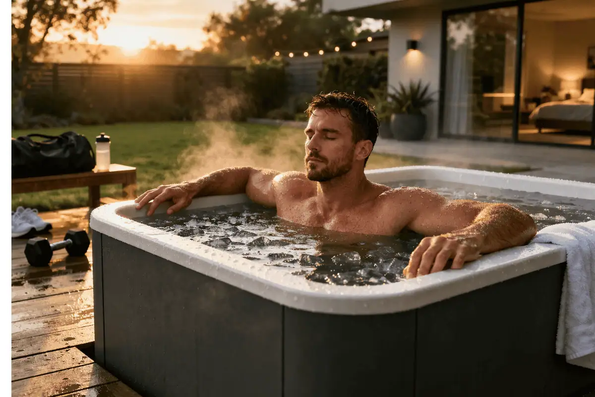 athlete using cold plunge for post-training recovery