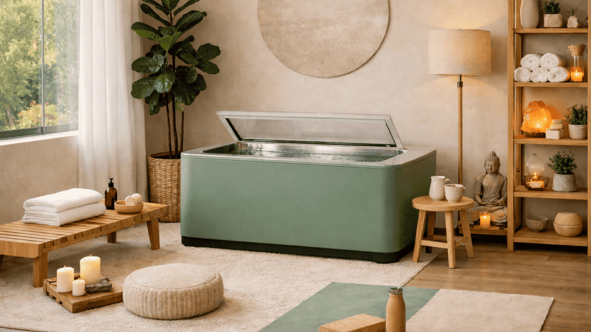 Cold plunge tub in a clean home wellness space used for cold plunge therapy